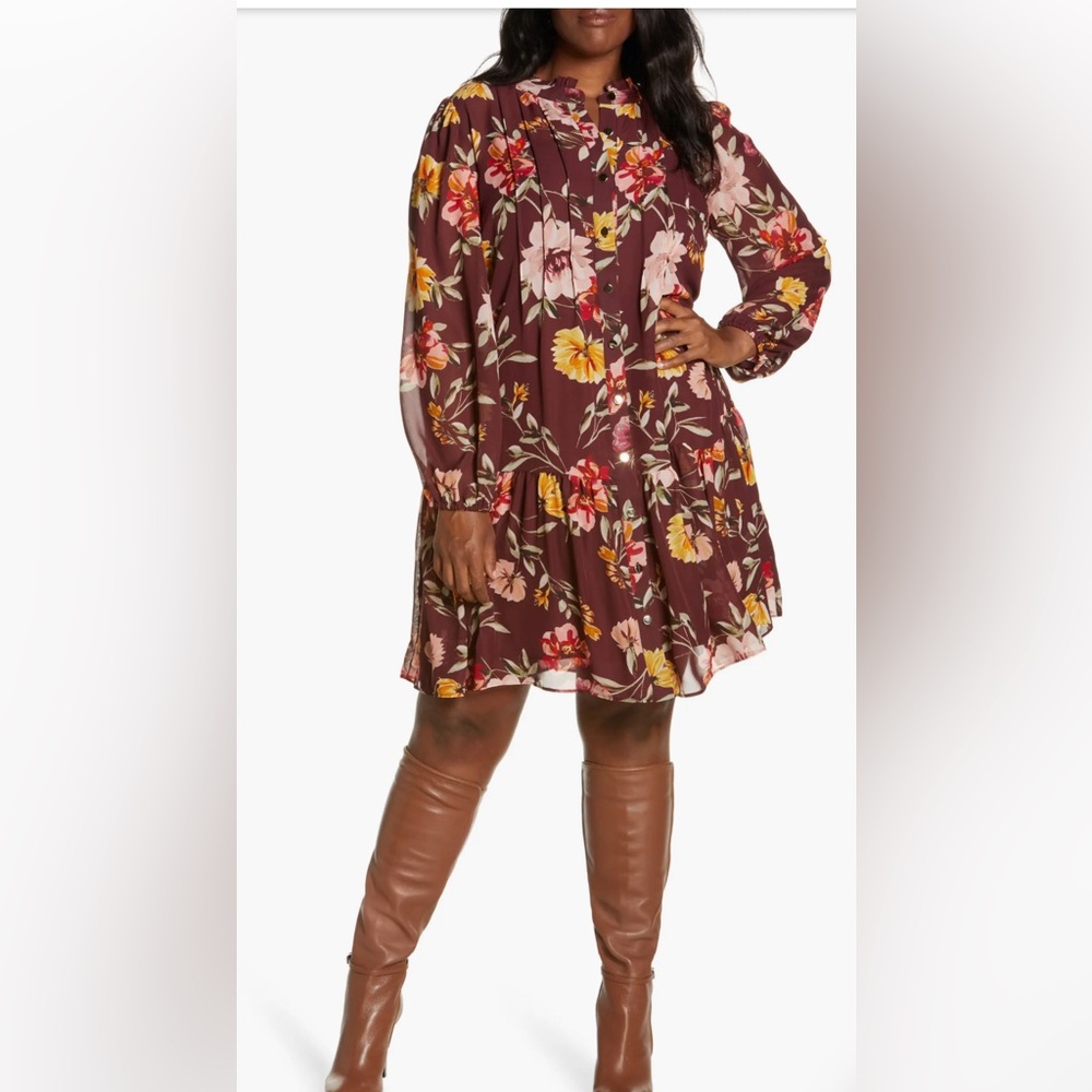Julia Jordan Floral Print Pleated Long Sleeve A-Line Dress from Nordstrom - Picture 2 of 7